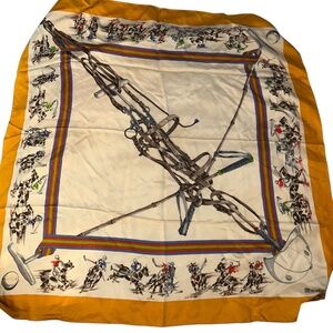 FIORIO goldenrod blue equestrian POLO players 100% silk vintage scarf 34" sq